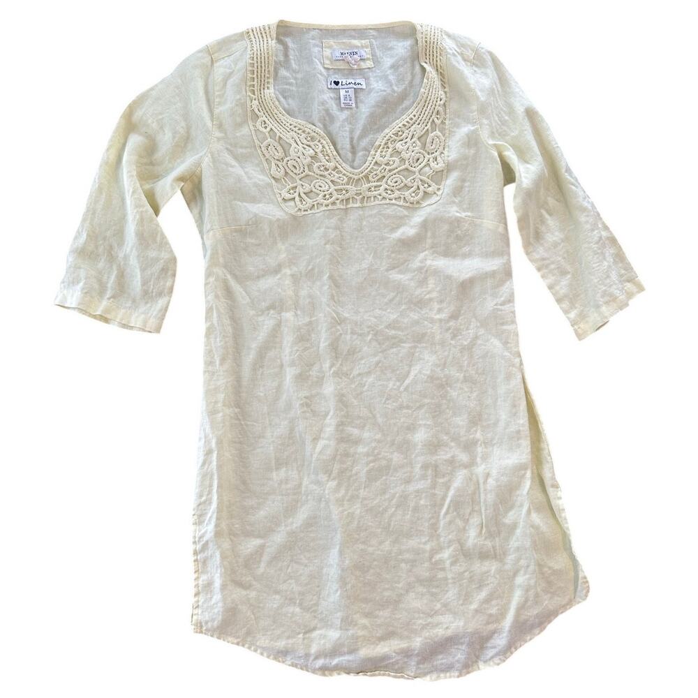 Malvin Yellow Linen Dress M Tunic Hamberg Germany Lagenlook Beach Natural Fiber